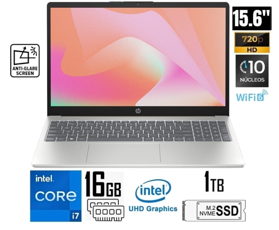 Hp 15-FD0280LA, Core I7-1355U 5.0GHz, 16GB DDR4, 1TB NVMe, 15.6 FHD (1920x1080) IPS, WiFi, Webcam HD, Bluetooth, FreeDOS, Dorado Cálido, Teclado Español, 3 Celdas